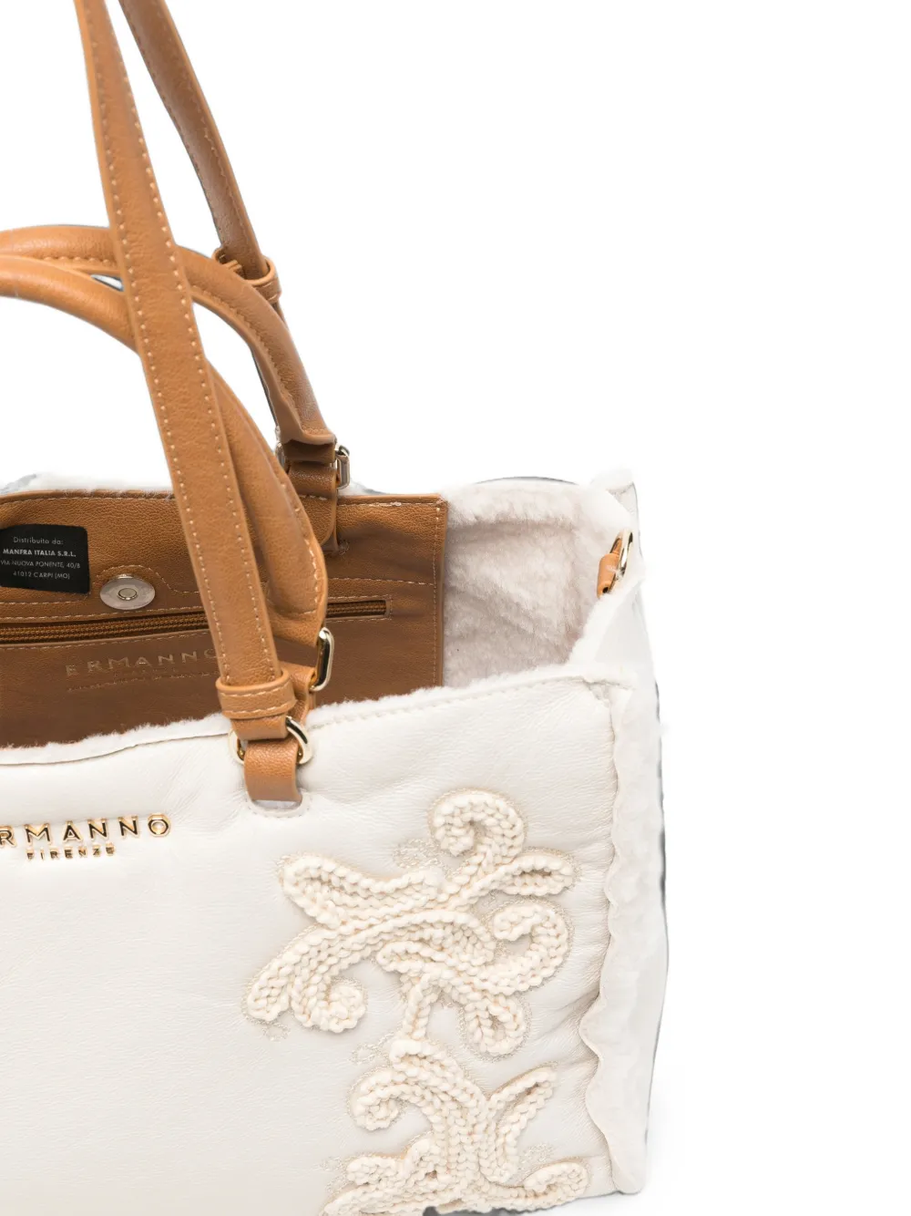 ERMANNO FIRENZE Shopper met gehaakt borduurwerk Beige