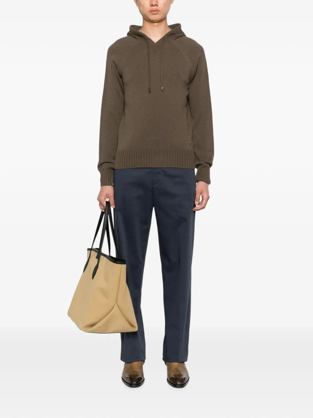 TOM FORD Gebreide hoodie met raglan mouwen Bruin