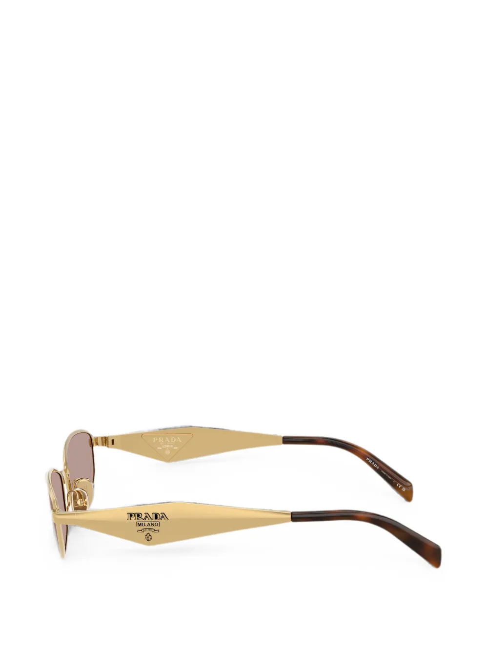 Prada Angular Geometric Frame Sunglasses With Tortoiseshell Temples In Gold