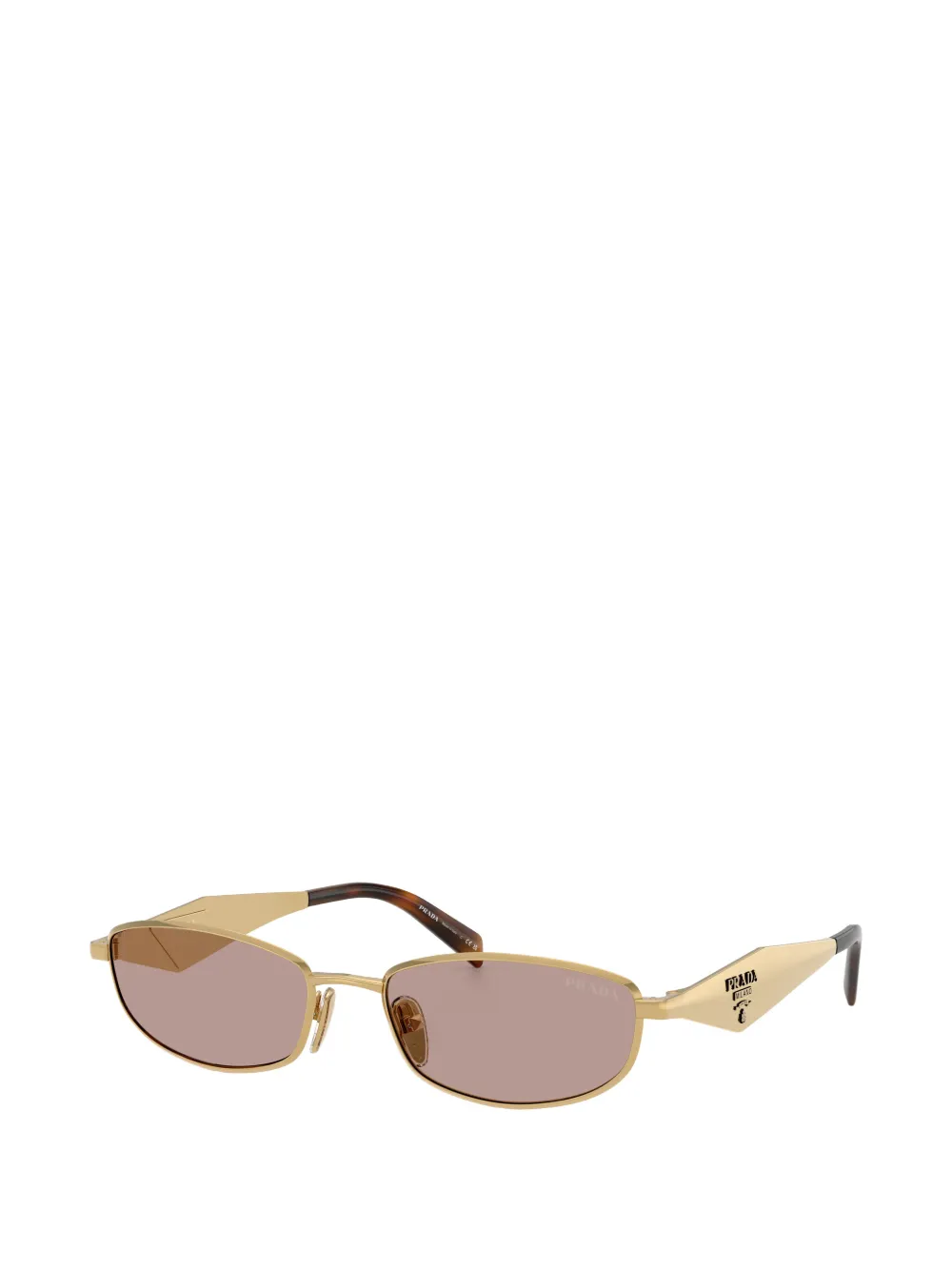 Prada Angular Geometric Frame Sunglasses With Tortoiseshell Temples In Gold