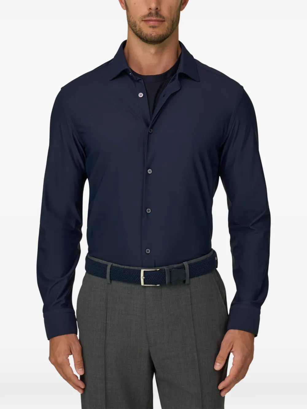 Boggi Milano Stretch nylon B Tech slim-fit overhemd Blauw