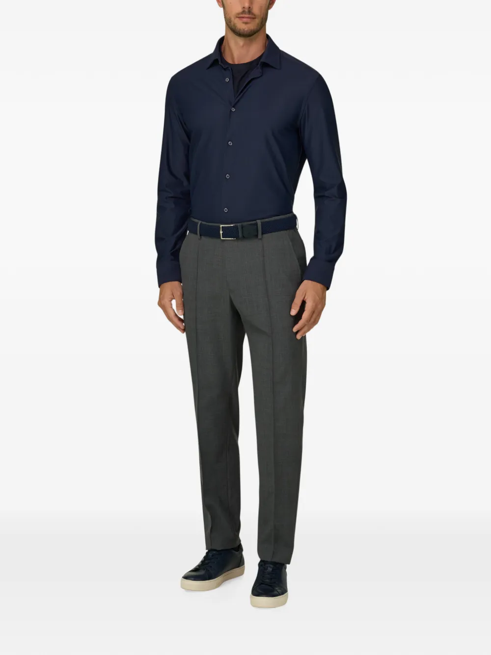 Boggi Milano Stretch nylon B Tech slim-fit overhemd Blauw