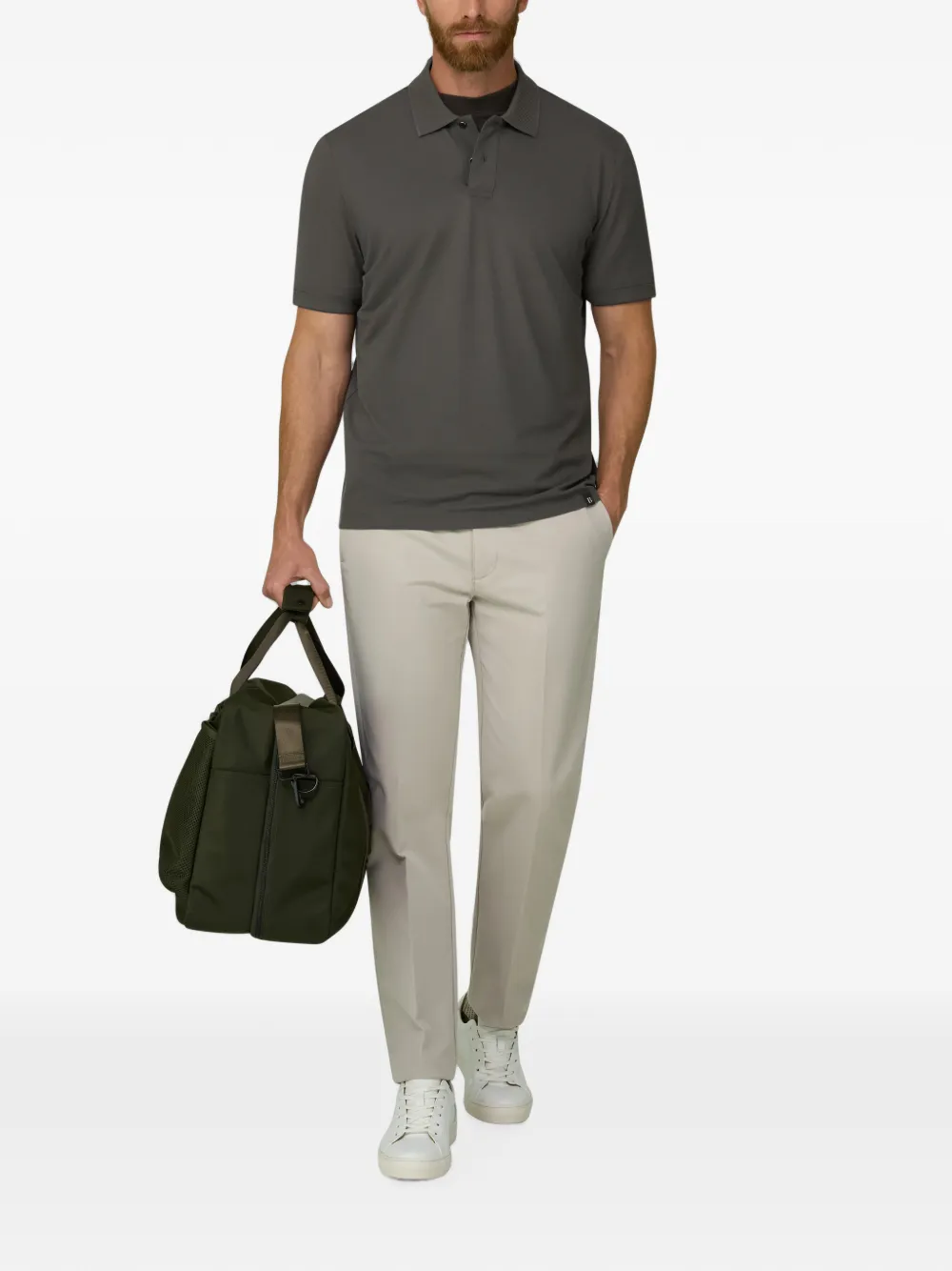 Boggi Milano Poloshirt van stretch-katoenblend piqué Cool Jade-Fresh Grijs