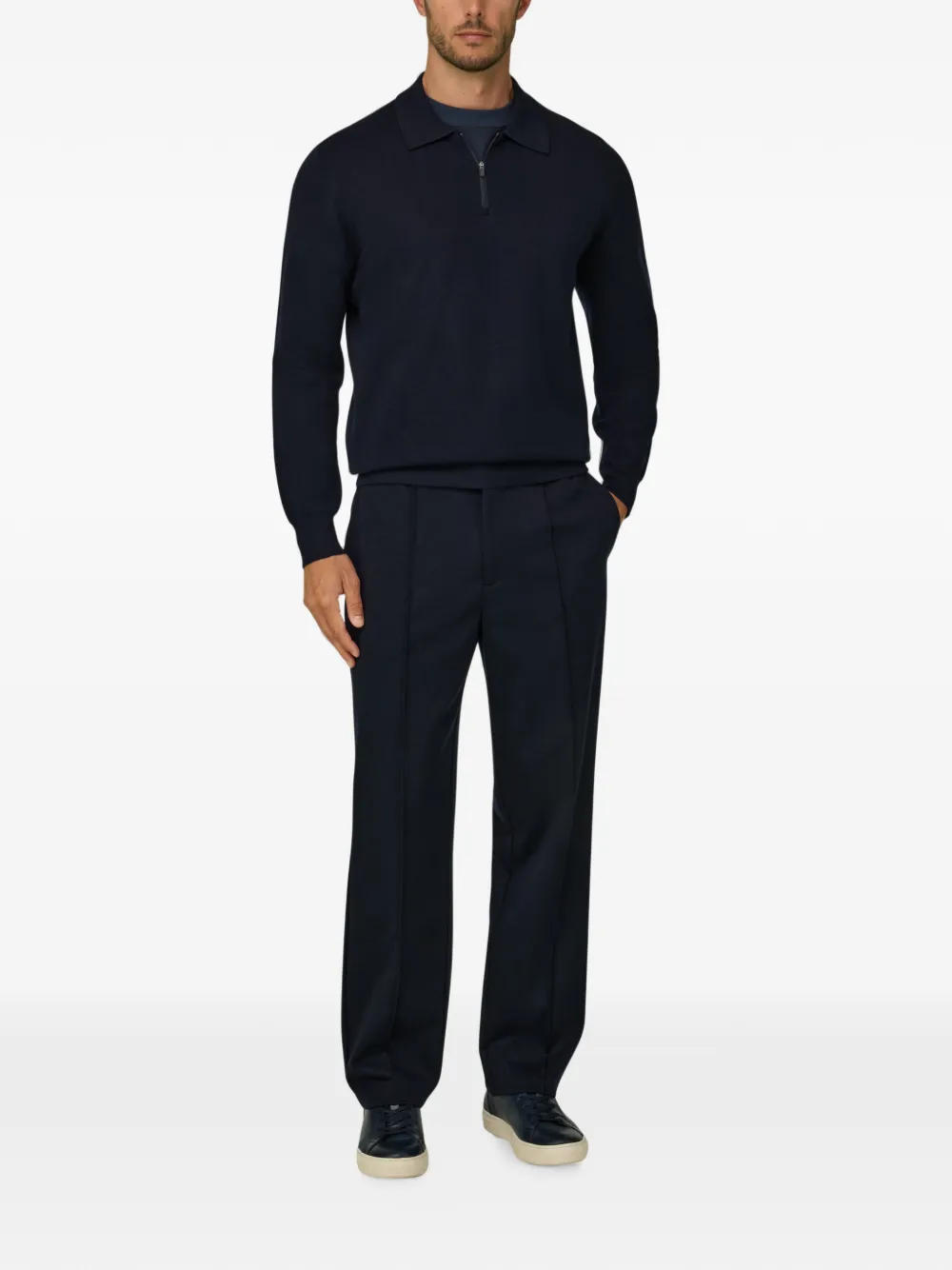 Boggi Milano Gebreid poloshirt van wolblend met kwartrits Blauw