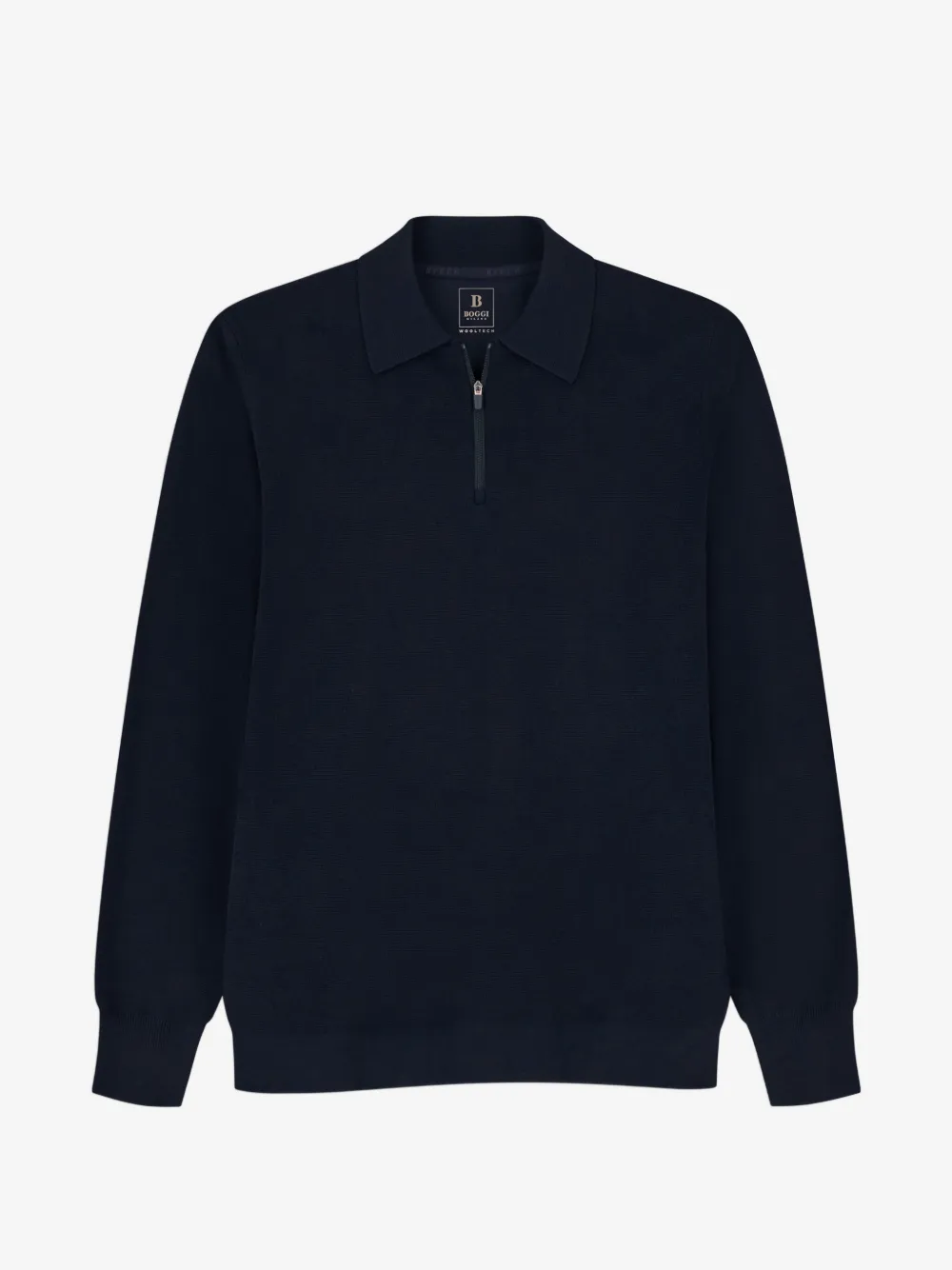 Boggi Milano Knitted polo shirt quarter-zip wool blend WOOLTECH | Blue | Image 1