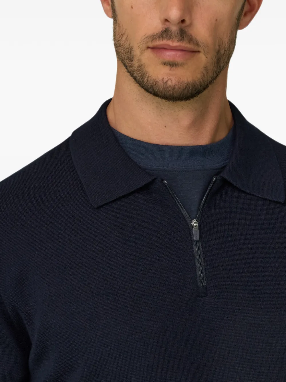 Boggi Milano Gebreid poloshirt van wolblend met kwartrits Blauw