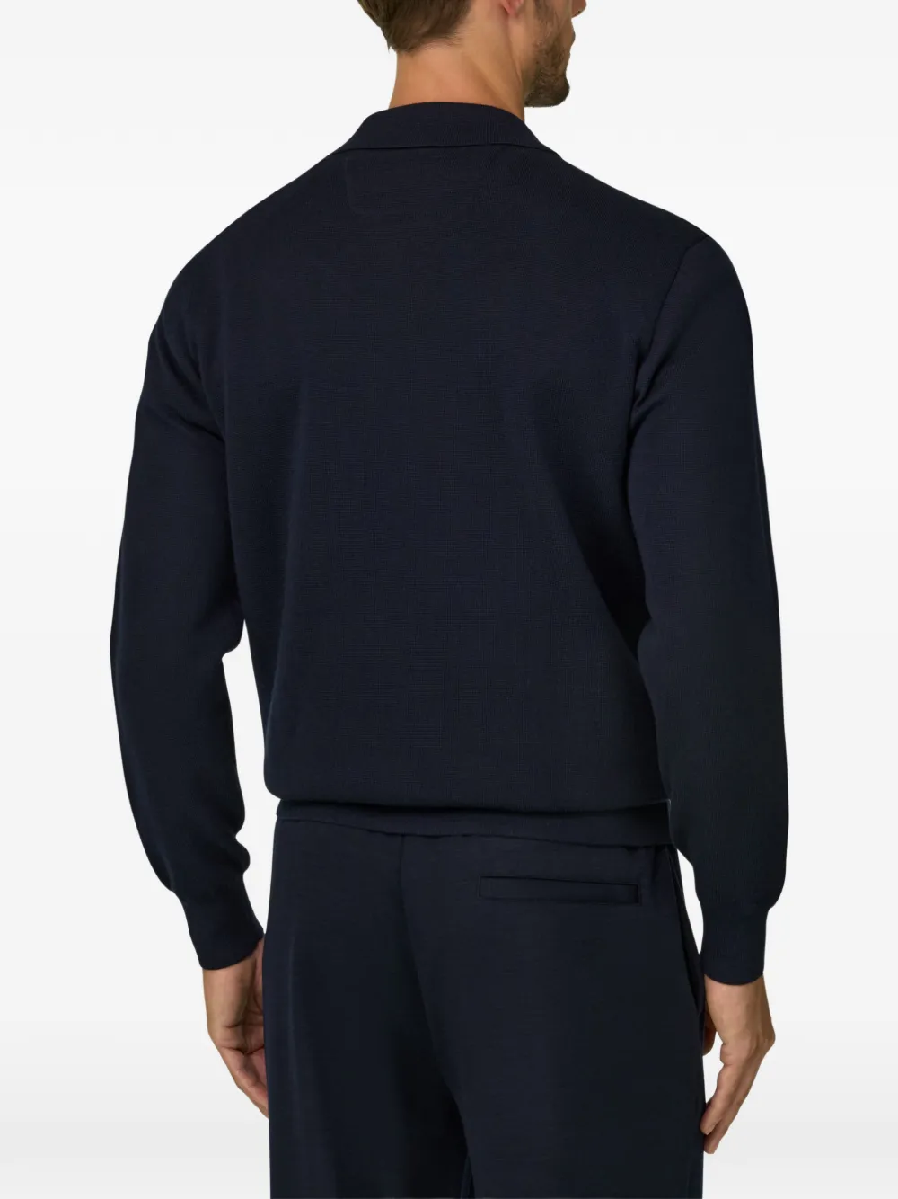 Boggi Milano Gebreid poloshirt van wolblend met kwartrits Blauw