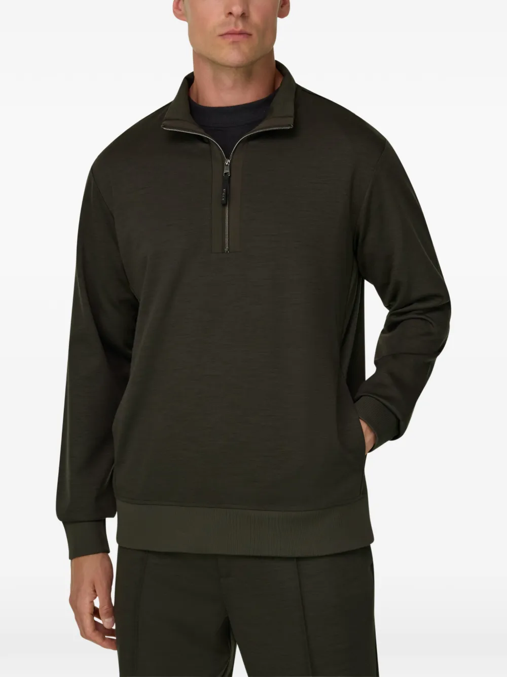 Boggi Milano Sweater van wolblend met kwartrits Groen