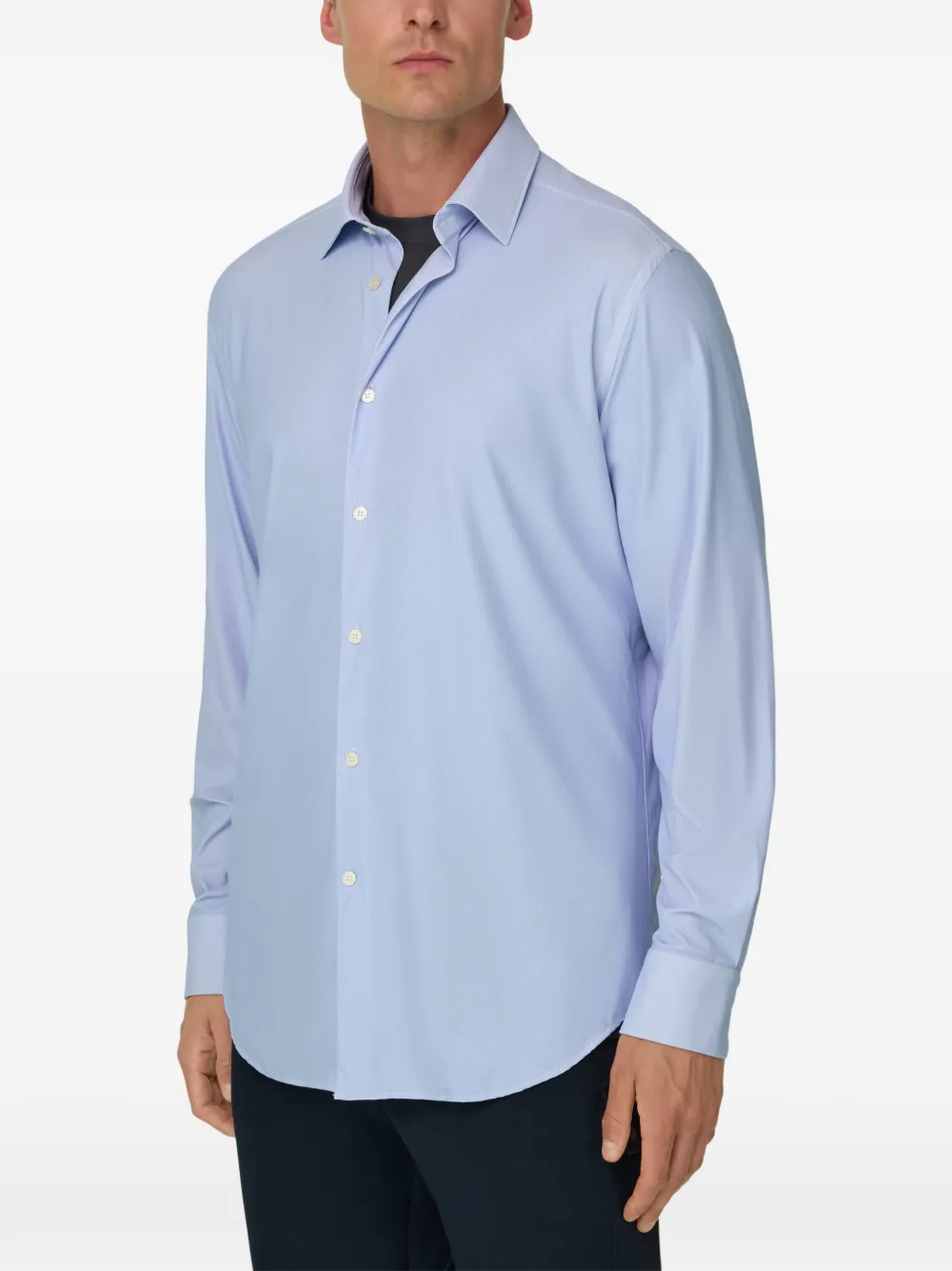 Boggi Milano Slim-fit stretch-nylon B Tech overhemd met visgraat-patroon Blauw