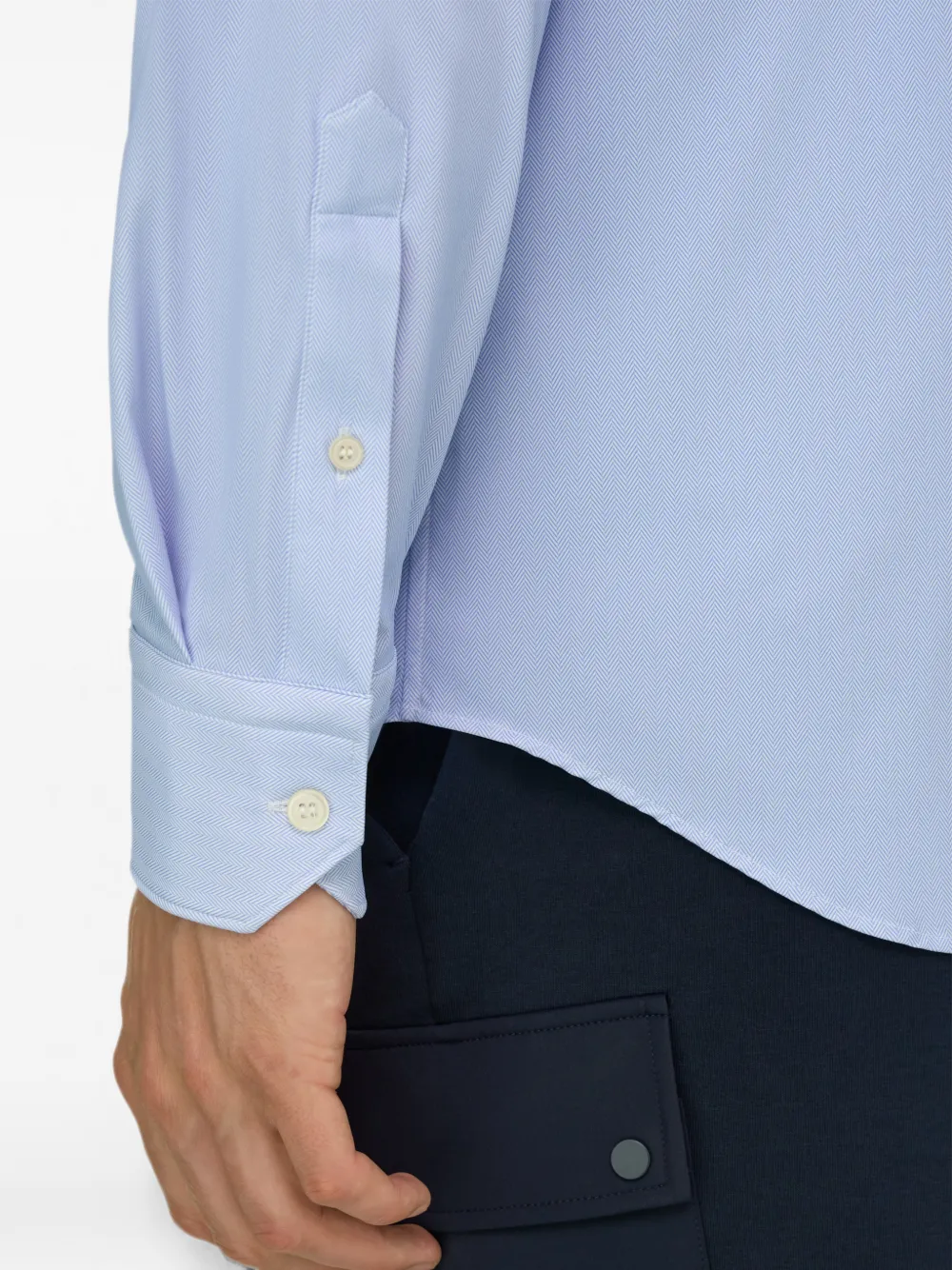 Boggi Milano Slim-fit stretch-nylon B Tech overhemd met visgraat-patroon Blauw