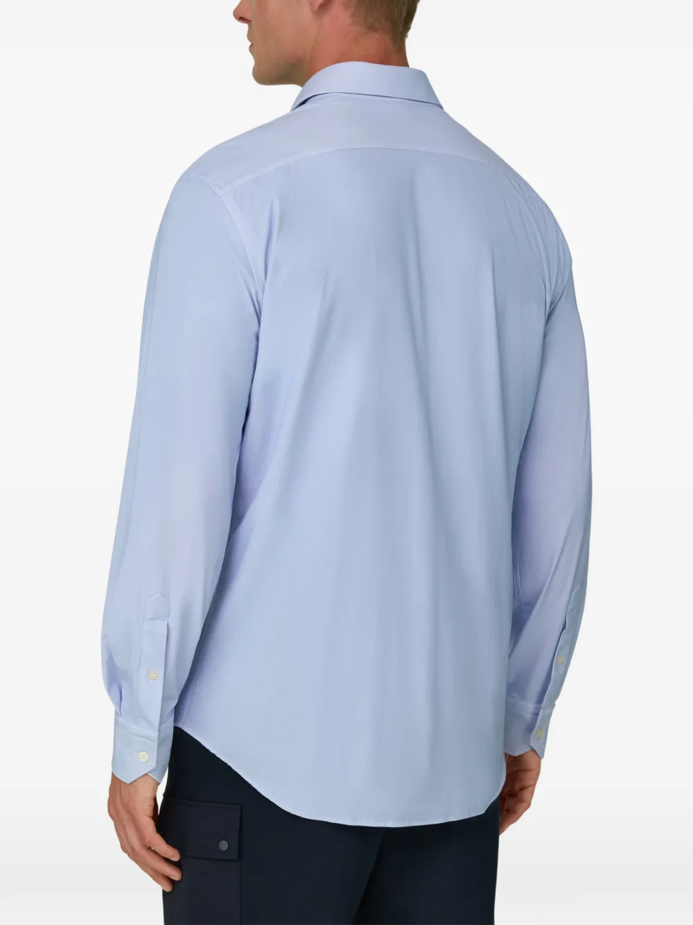 Boggi Milano Slim-fit stretch-nylon B Tech overhemd met visgraat-patroon Blauw