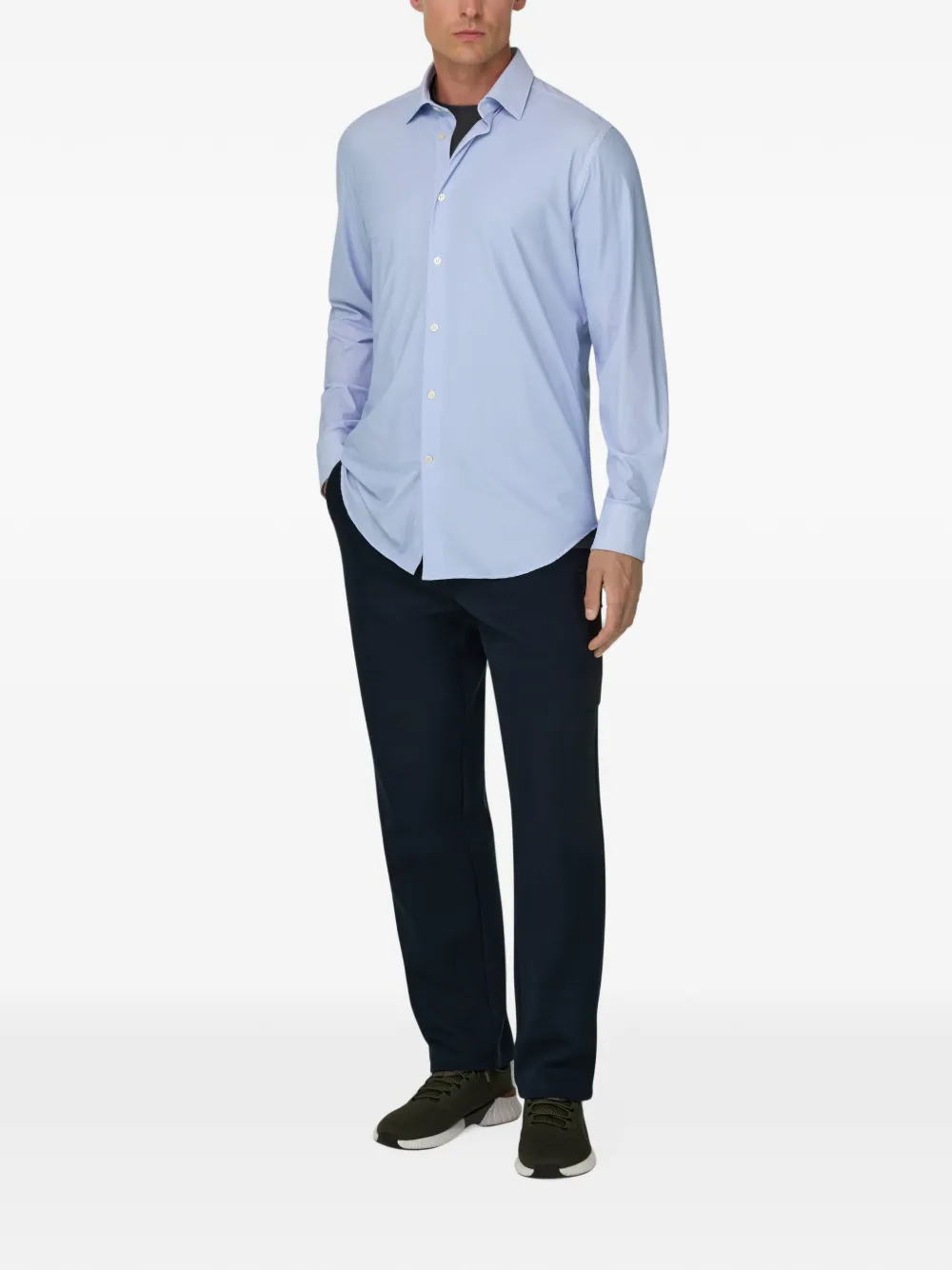 Boggi Milano Slim-fit stretch-nylon B Tech overhemd met visgraat-patroon Blauw