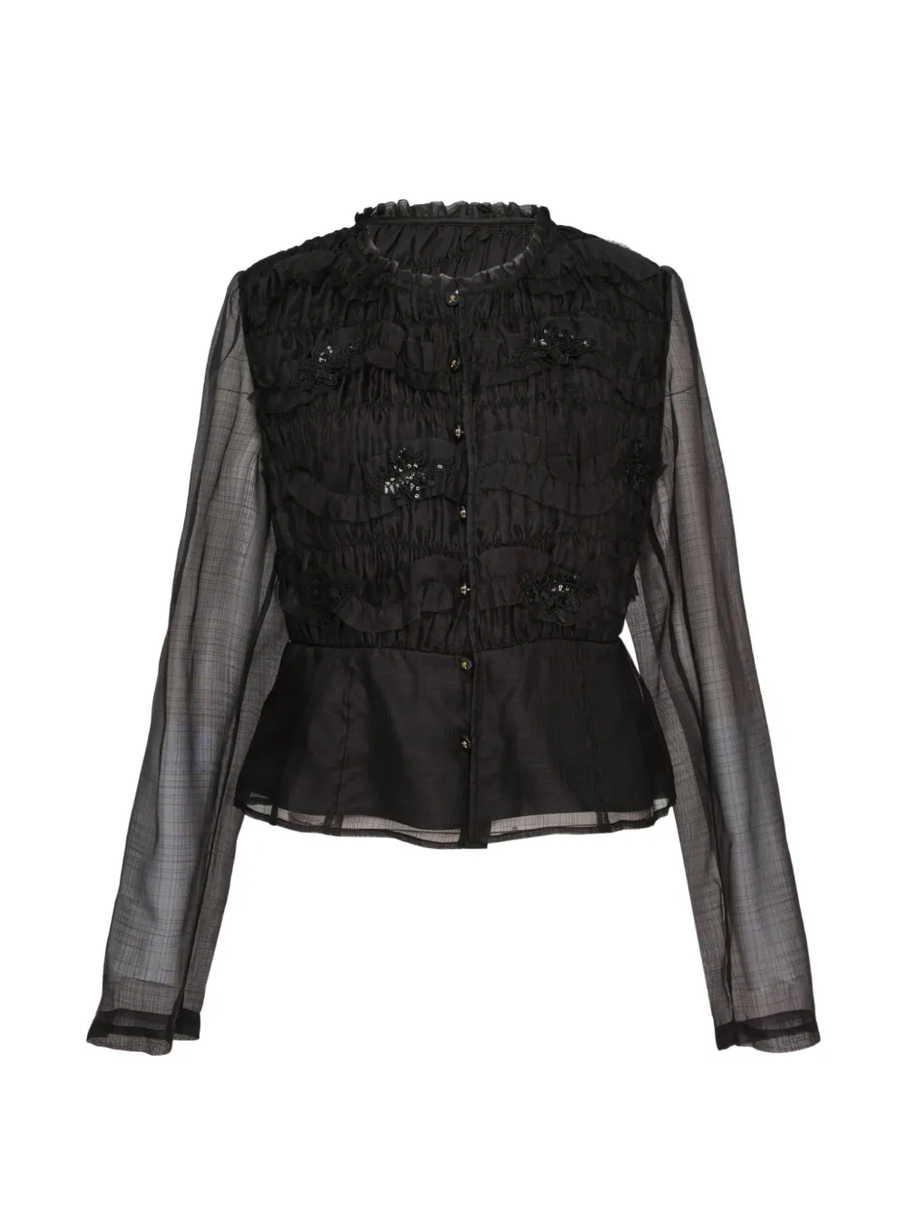 Renli Su smocked sequin-embellished blouse - Black
