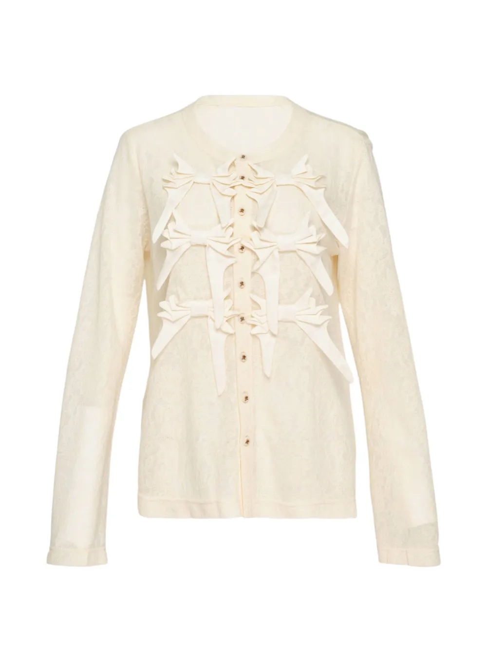 Renli Su bow-embellished lace-texture cardigan - Nude