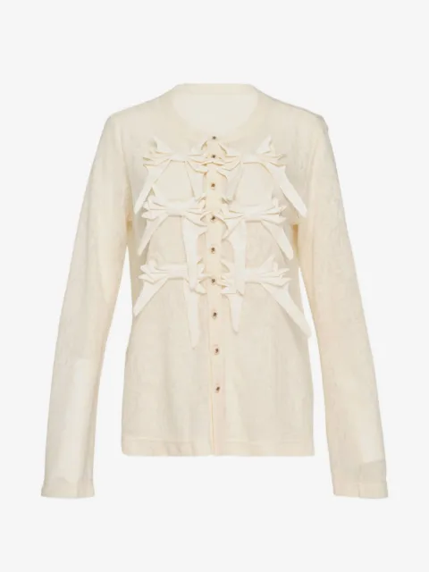 Renli Su bow-embellished lace-texture cardigan