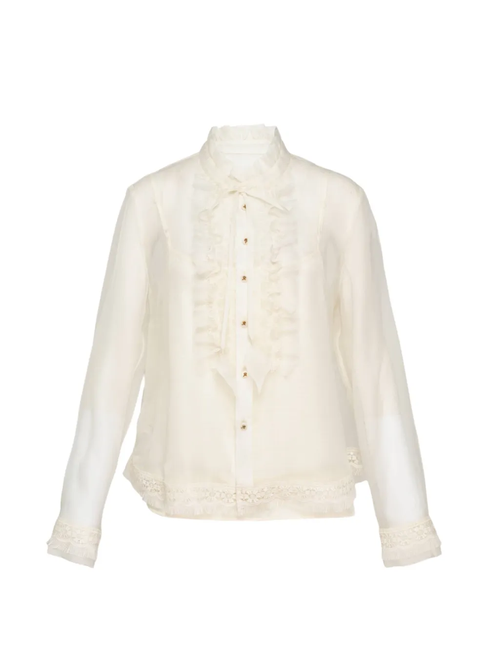 Renli Su ruffled lace-trim shirt - White