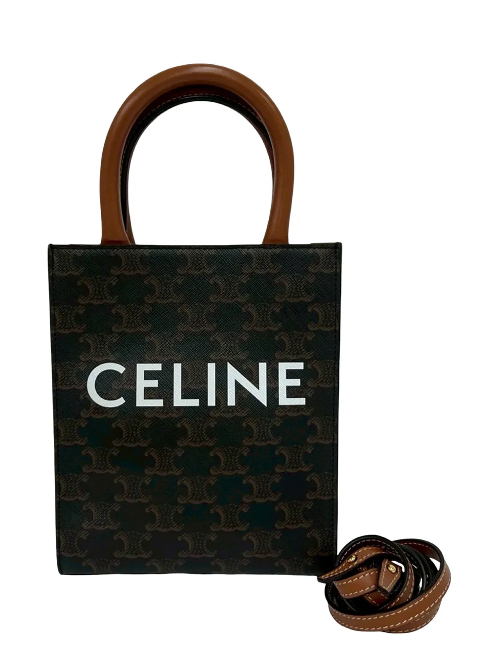Celine Pre-Owned 2020 Mini Triomphe Coated Canvas Vertical Cabas satchel - Brown