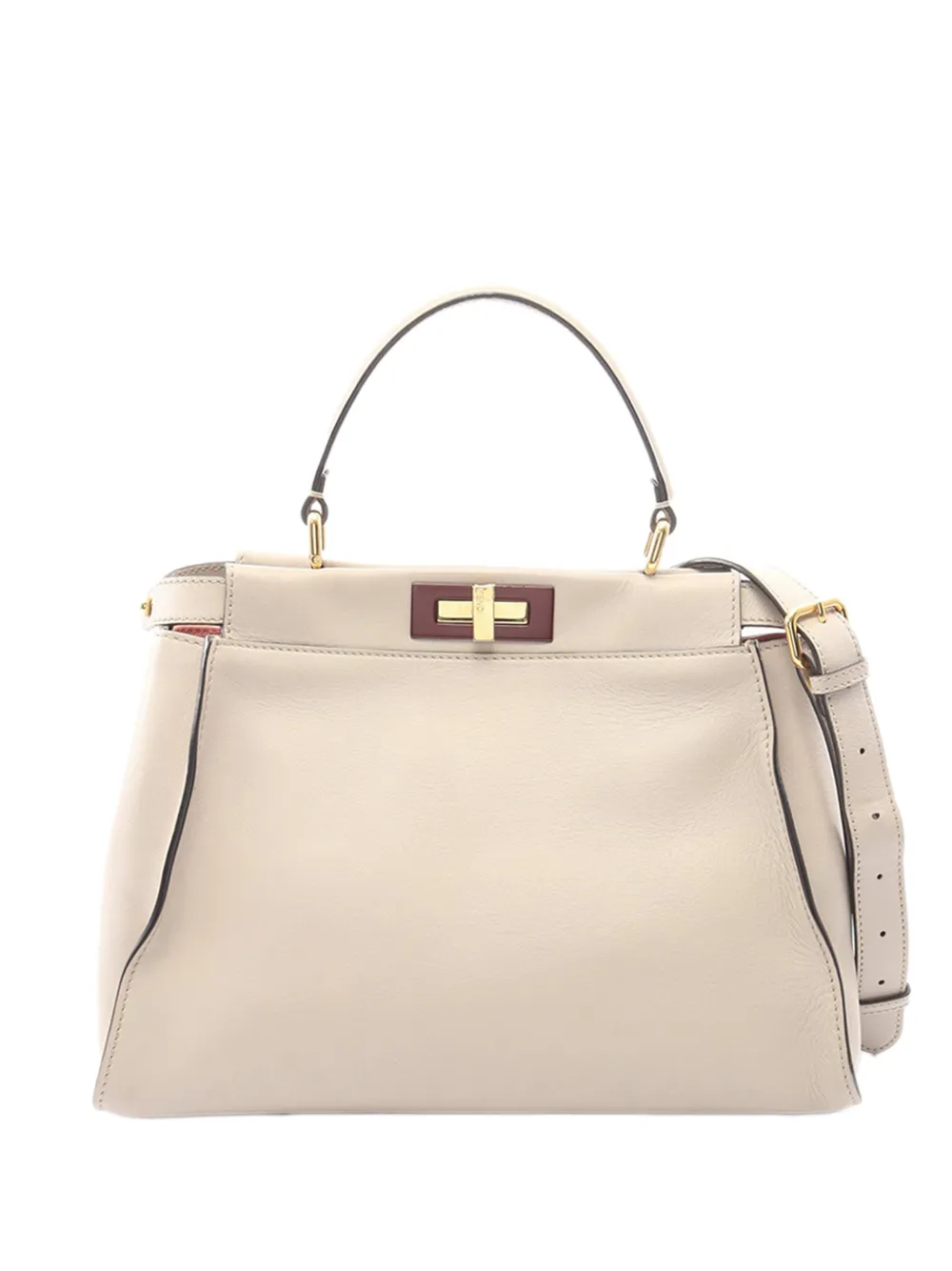 Pre-owned Fendi 2000-2010 Medium Leather Peekaboo Iconic Satchel In Neutrals