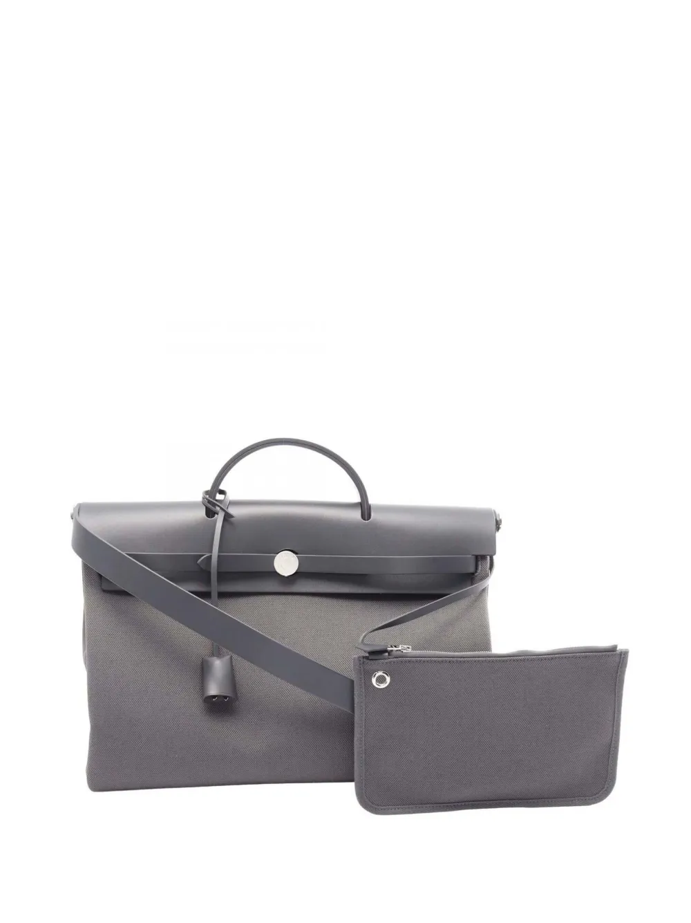 Pre-owned Hermes 2025 Toile Herbag Zip 39 Satchel In Grey