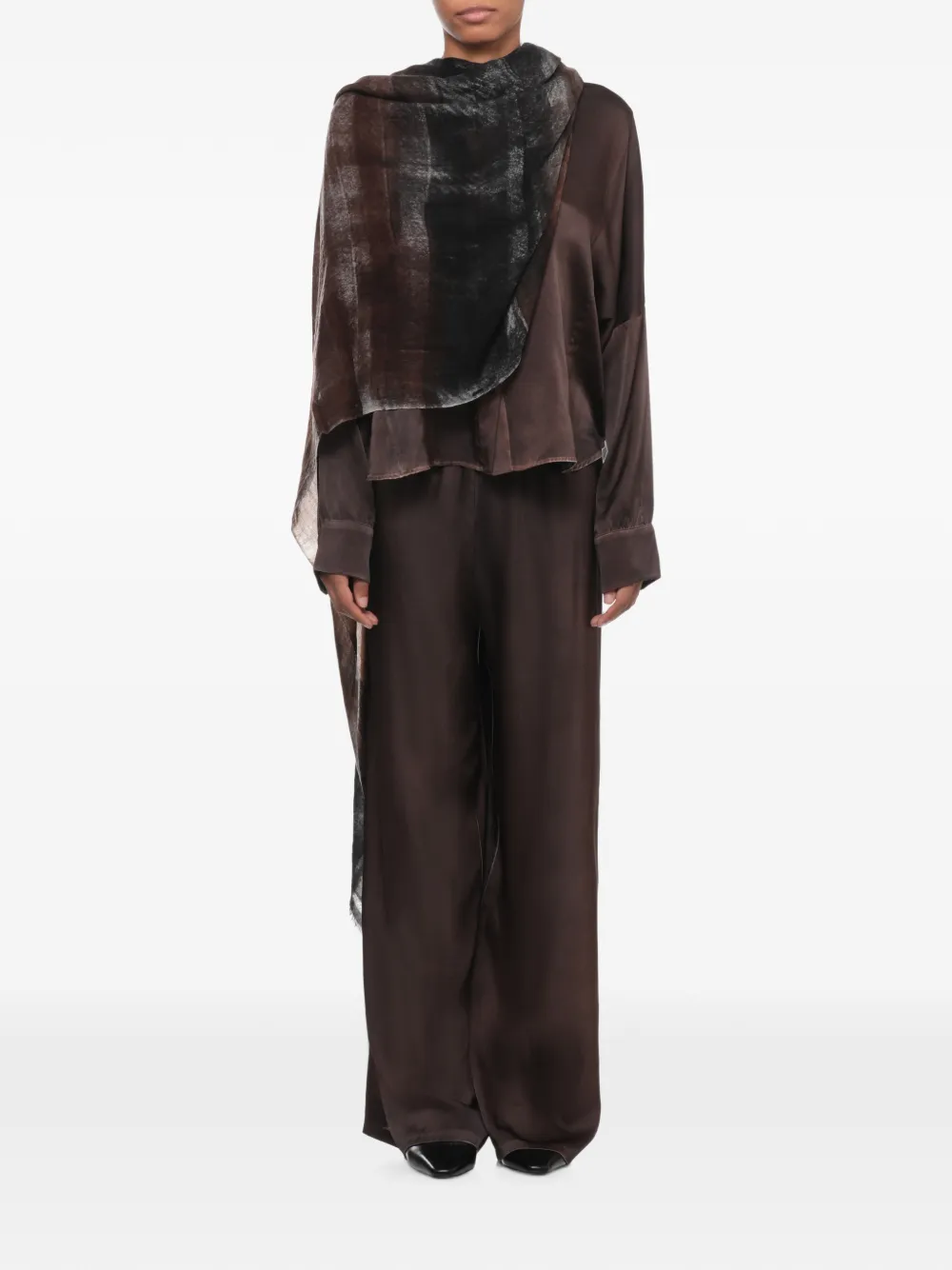 Avant Toi Broek met elastische taille en wijde pijpen Bruin