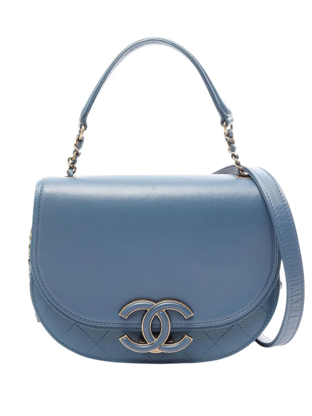 CHANEL Pre-Owned 2016-2017 Medium Shiny Calfskin and Quilted Goatskin Coco Curve Flap satchel - Blue