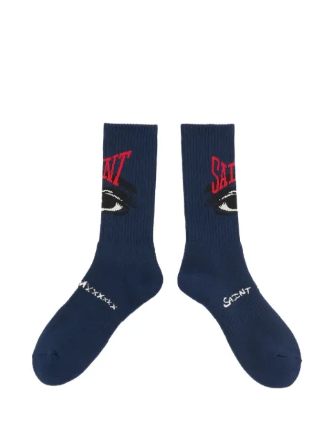 SAINT MXXXXXX eye-intarsia ribbed-knit socks