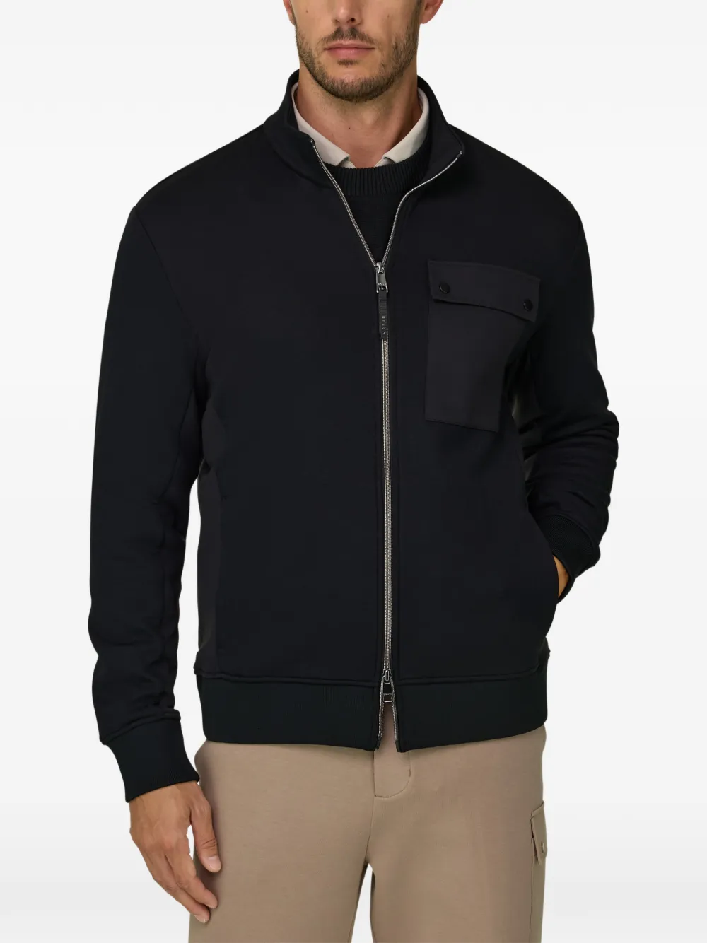 Boggi Milano Scuba B Tech sweater van katoenblend met rits Zwart