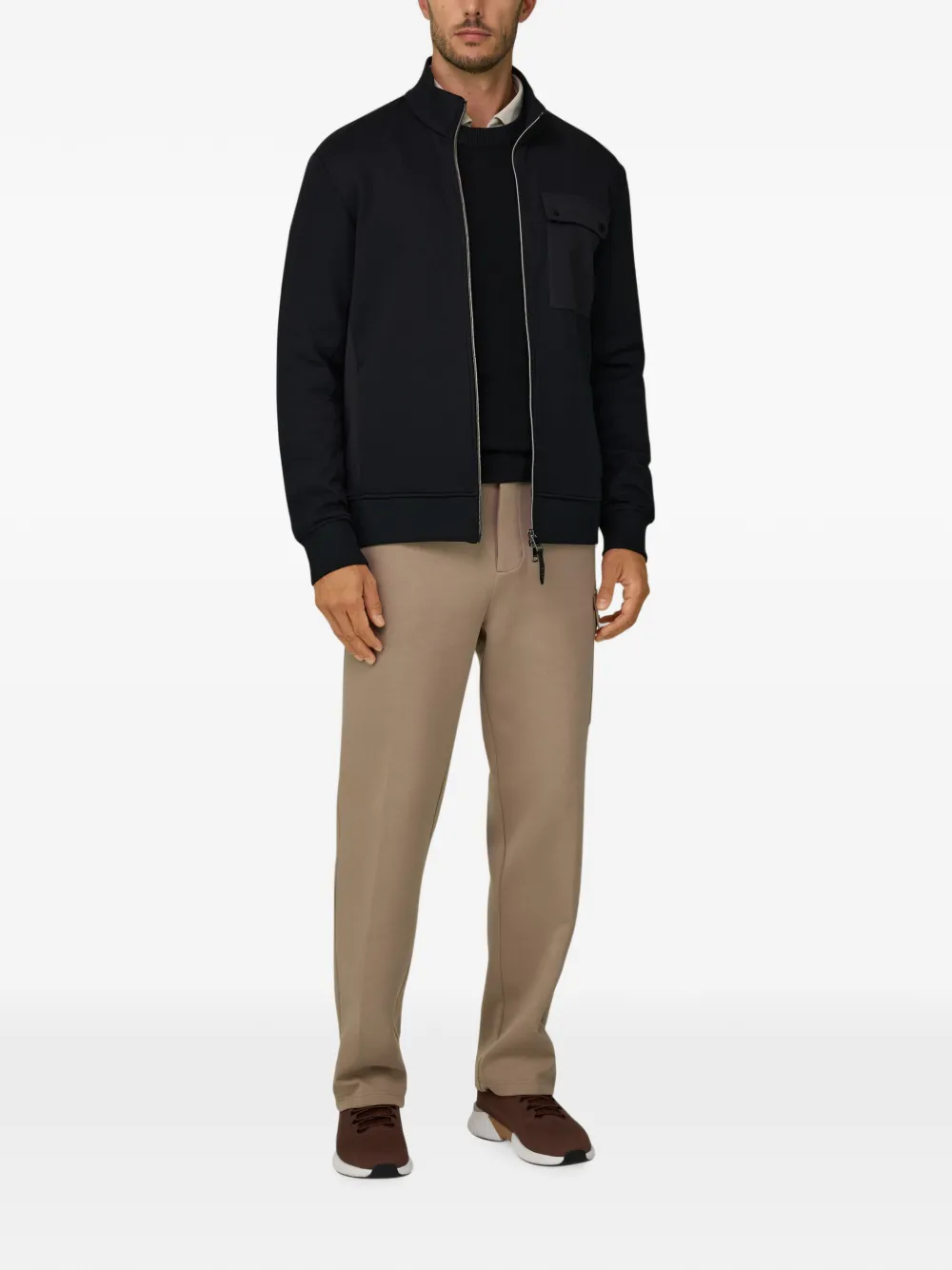 Boggi Milano Scuba B Tech sweater van katoenblend met rits Zwart