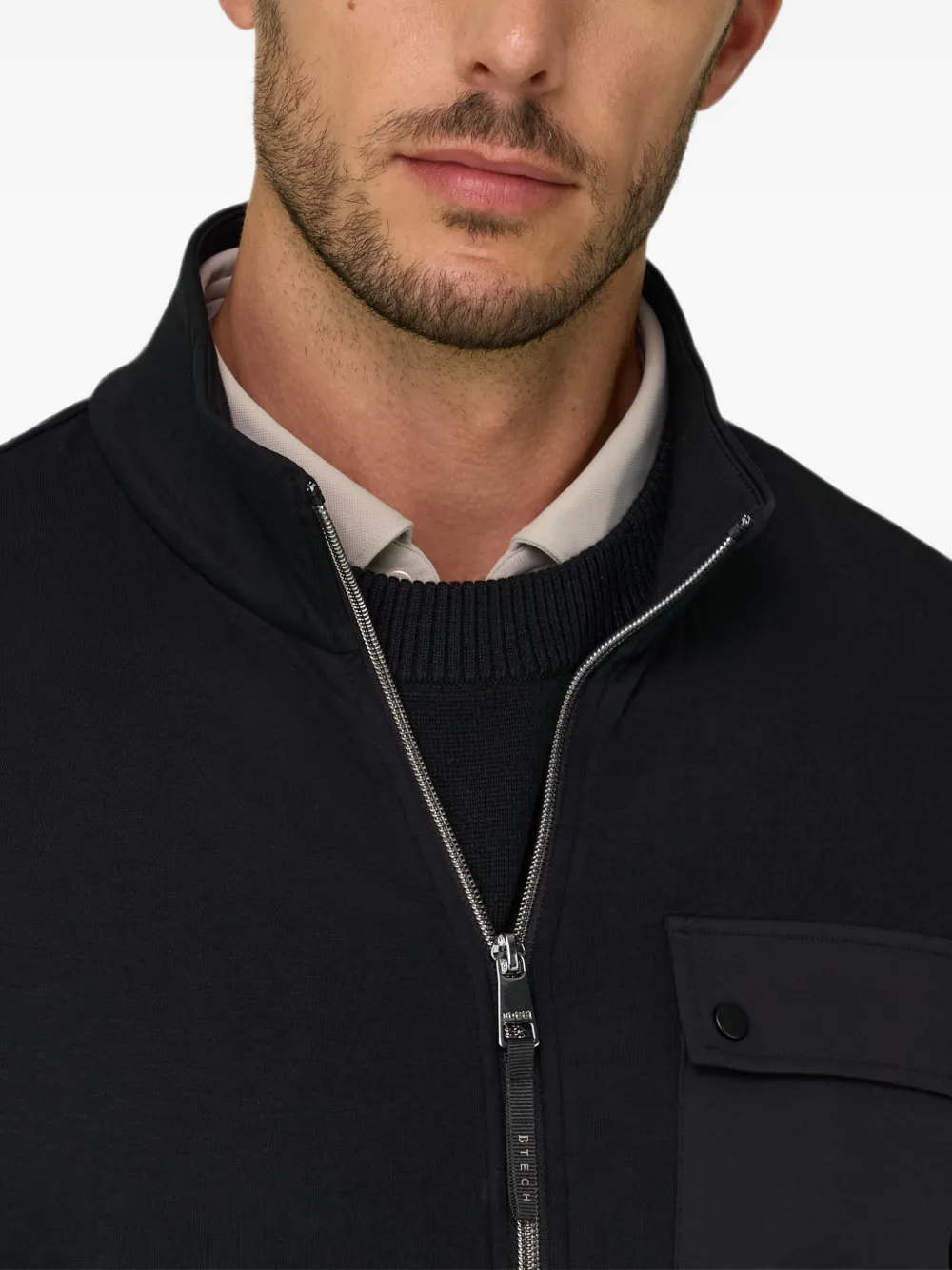 Boggi Milano Scuba B Tech sweater van katoenblend met rits Zwart