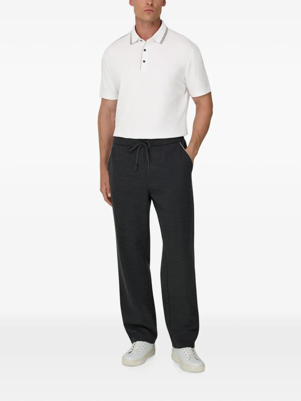 Boggi Milano Poloshirt van stretch-katoenen blend met piqué-effect Wit