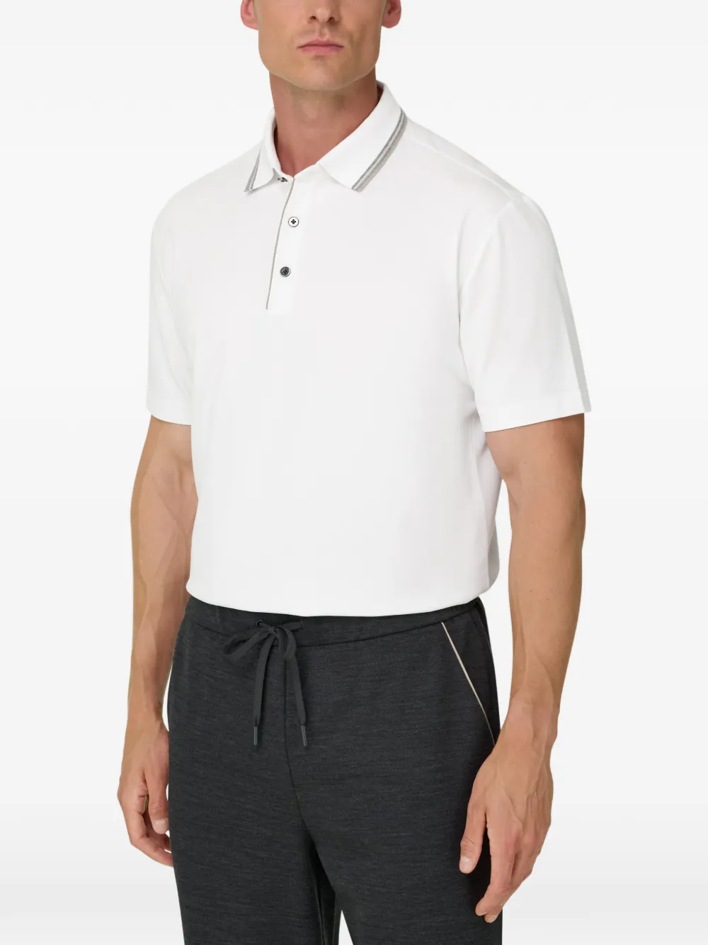 Boggi Milano Poloshirt van stretch-katoenen blend met piqué-effect Wit