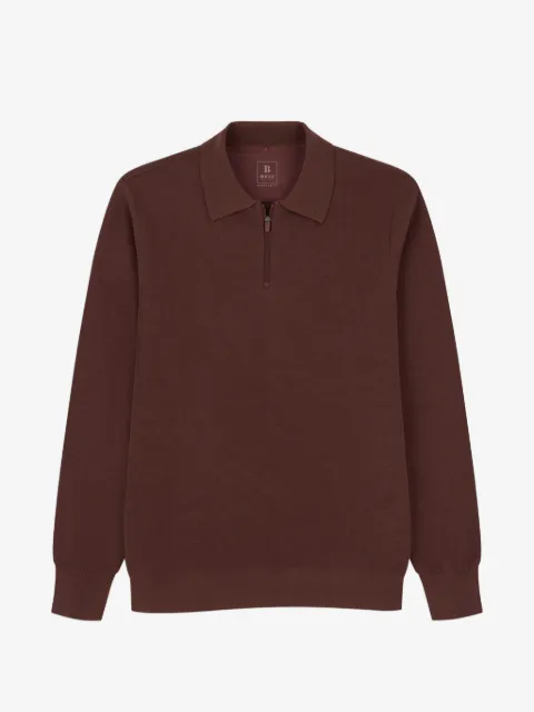 Boggi Milano knitted polo shirt quarter-zip wool blend wooltech