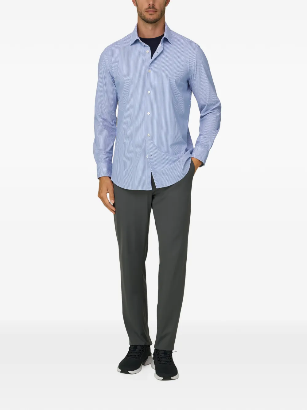 Boggi Milano Gestreept stretch nylon B Tech slim-fit overhemd Blauw