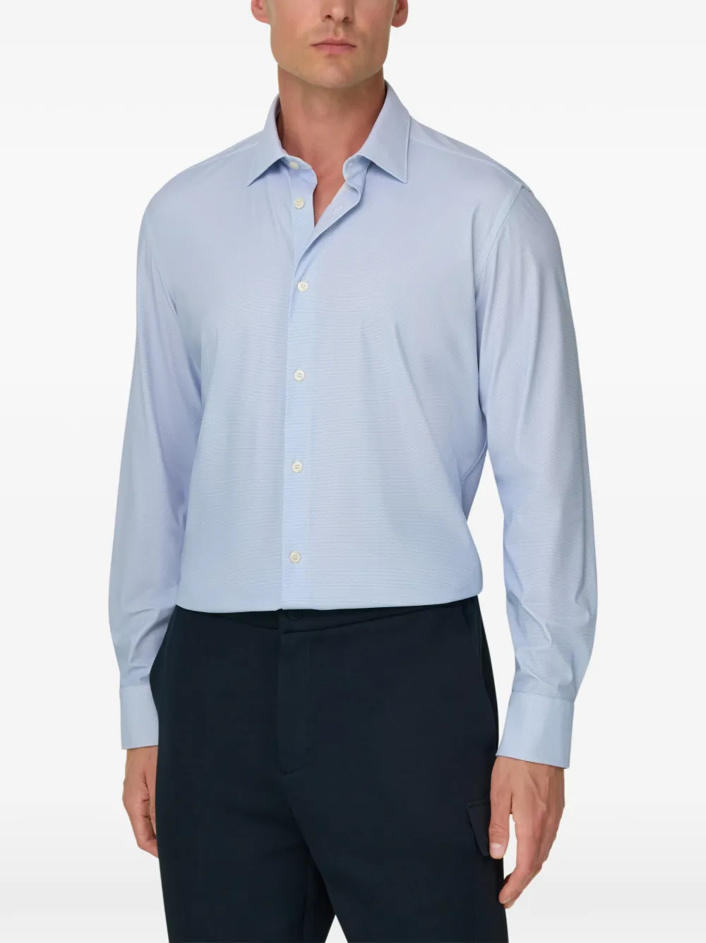 Boggi Milano Nylon stretch slim-fit B Tech overhemd met patroon Blauw