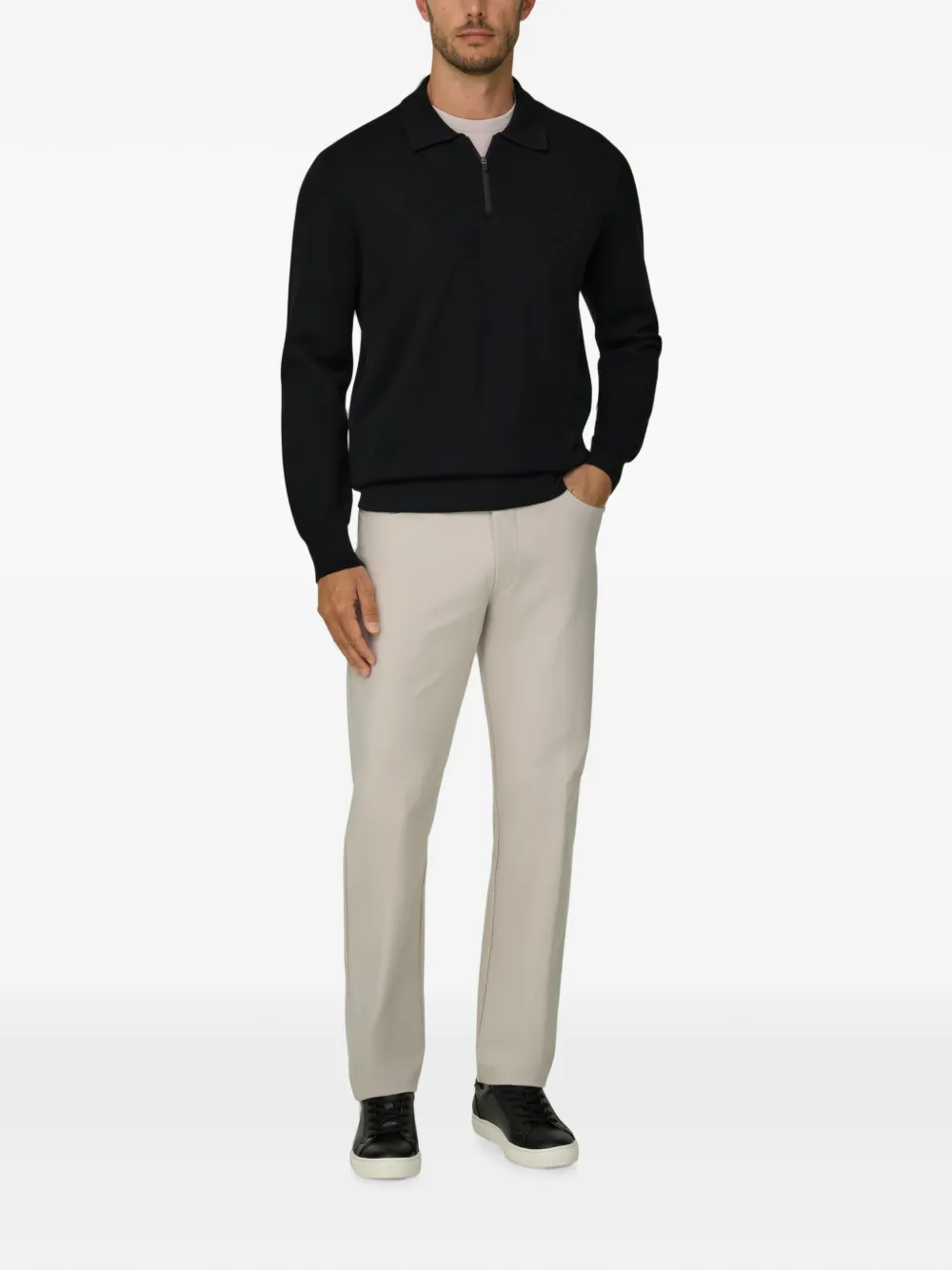 Boggi Milano Gebreid poloshirt van wolblend met kwartrits Zwart