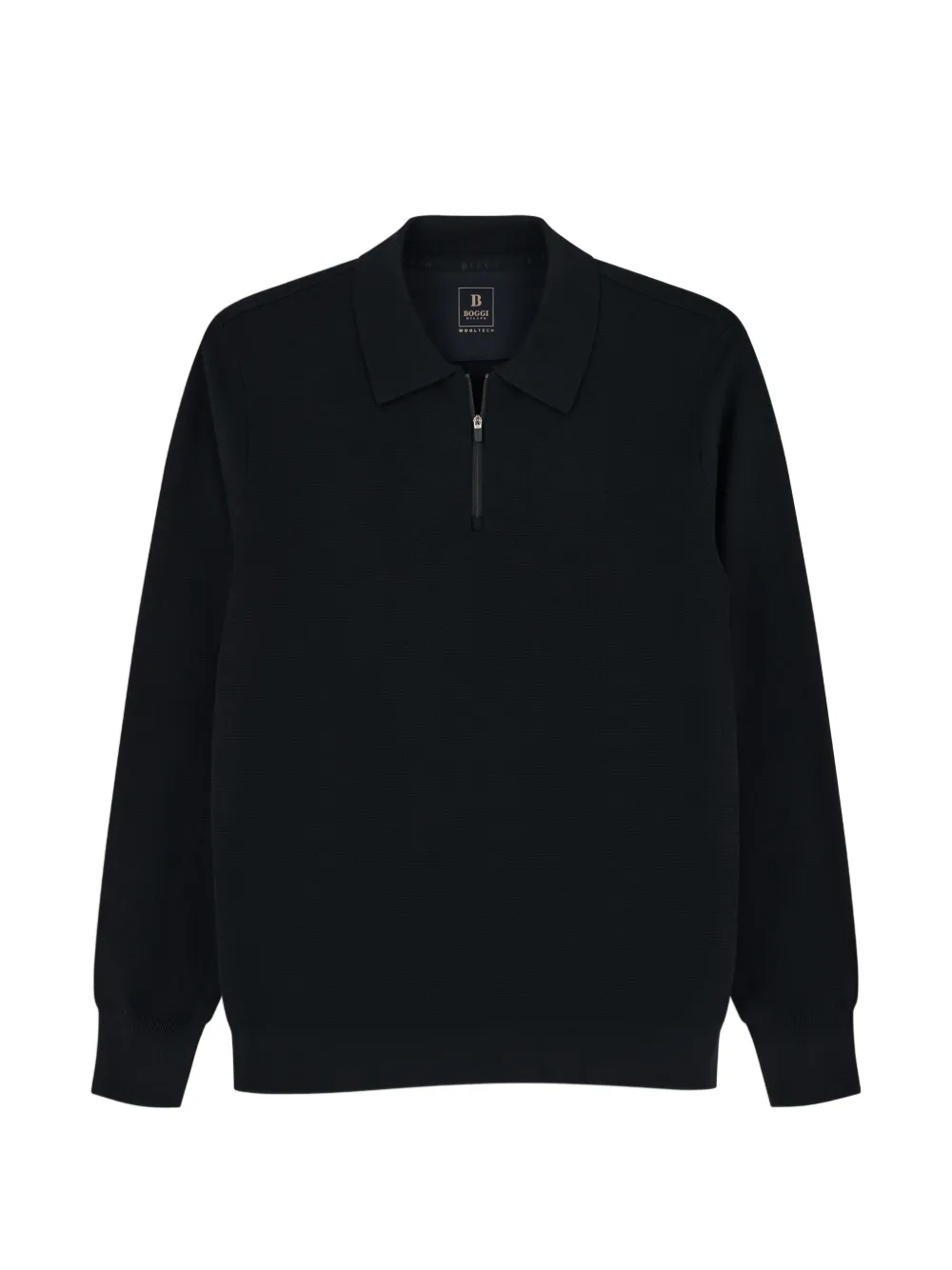 Boggi Milano Gebreid poloshirt van wolblend met kwartrits Zwart