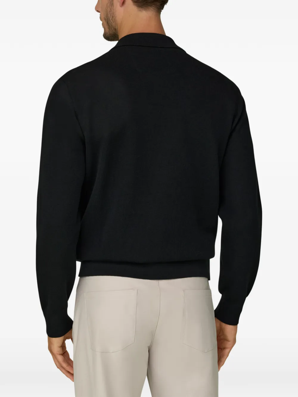 Boggi Milano Gebreid poloshirt van wolblend met kwartrits Zwart