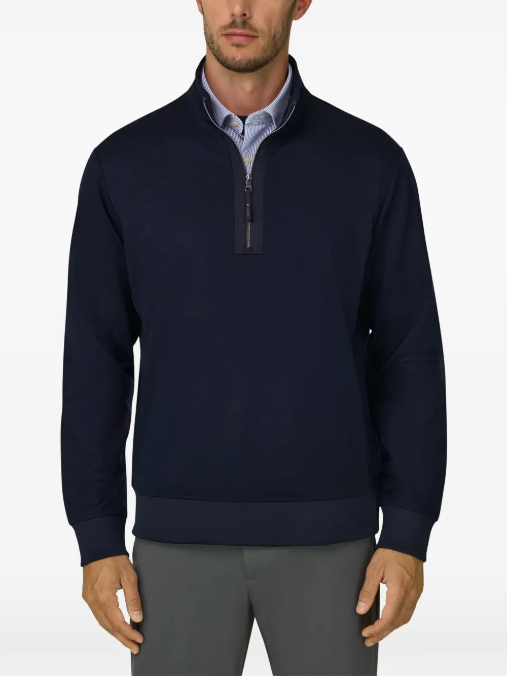 Boggi Milano Sweater van wolblend met kwartrits Blauw