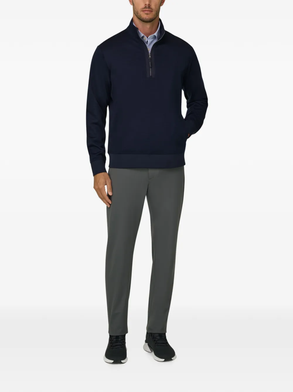 Boggi Milano Sweater van wolblend met kwartrits Blauw