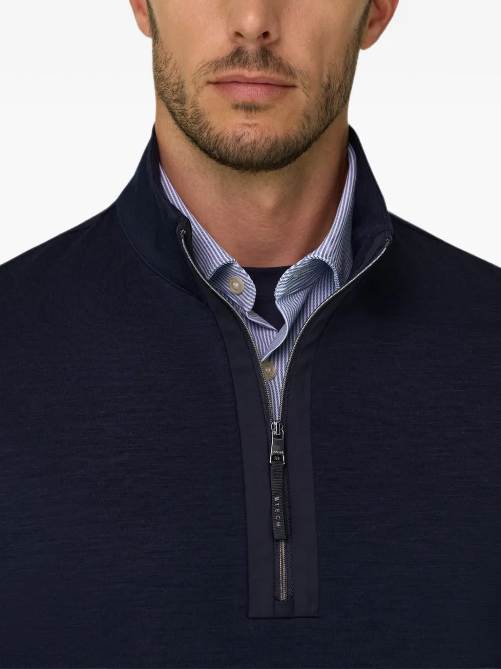 Boggi Milano Sweater van wolblend met kwartrits Blauw