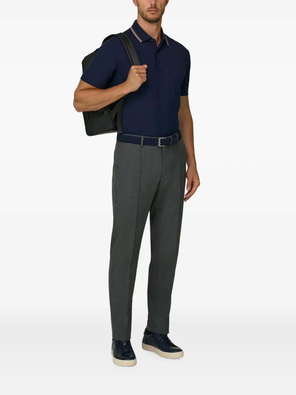 Boggi Milano Poloshirt van stretch-katoenen blend met piqué-effect Blauw