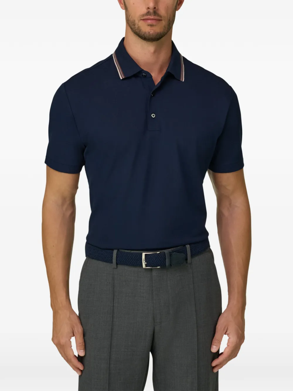 Boggi Milano Poloshirt van stretch-katoenen blend met piqué-effect Blauw