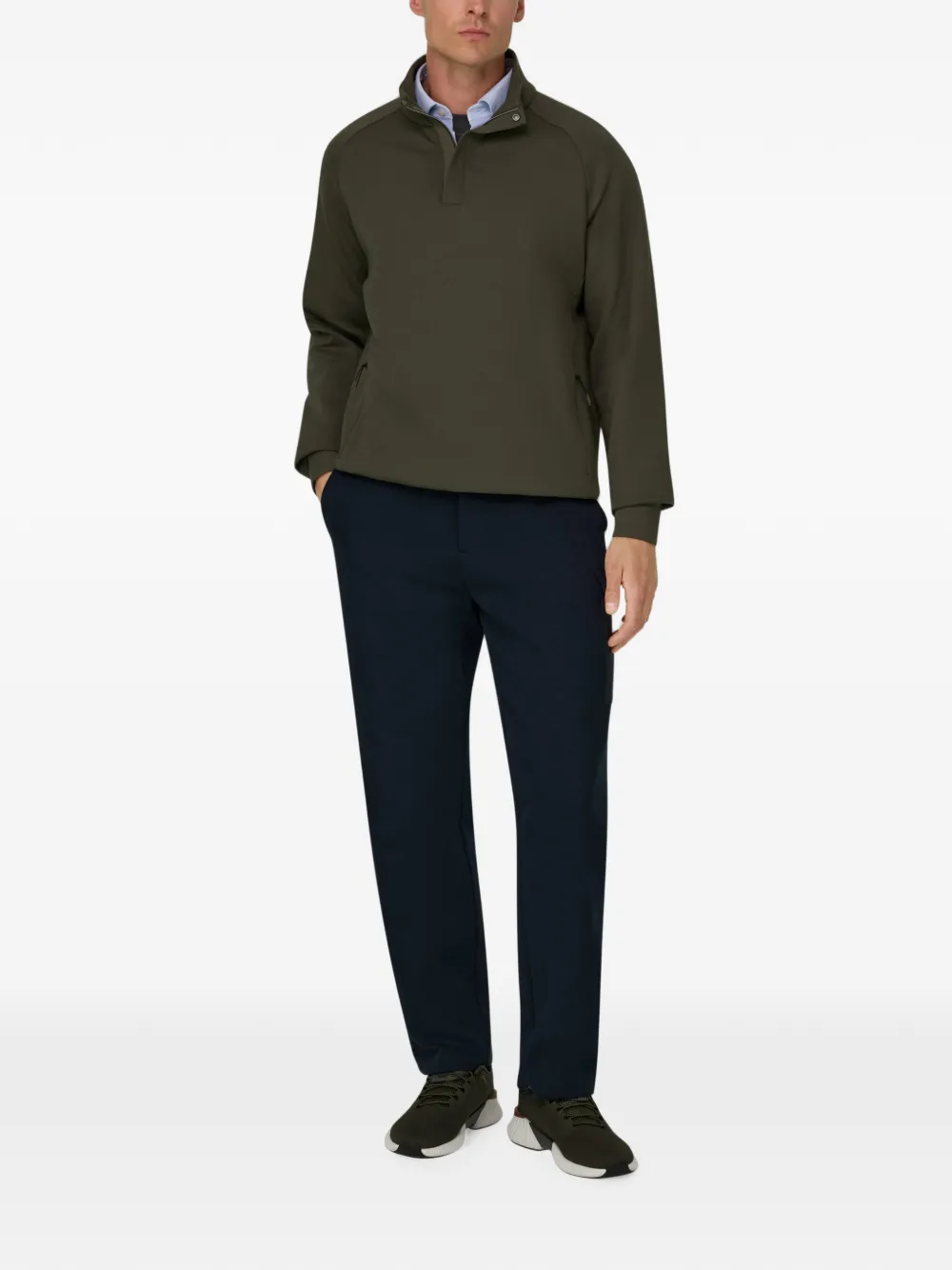 Boggi Milano Sweater van katoenen blend met kwartrits Groen