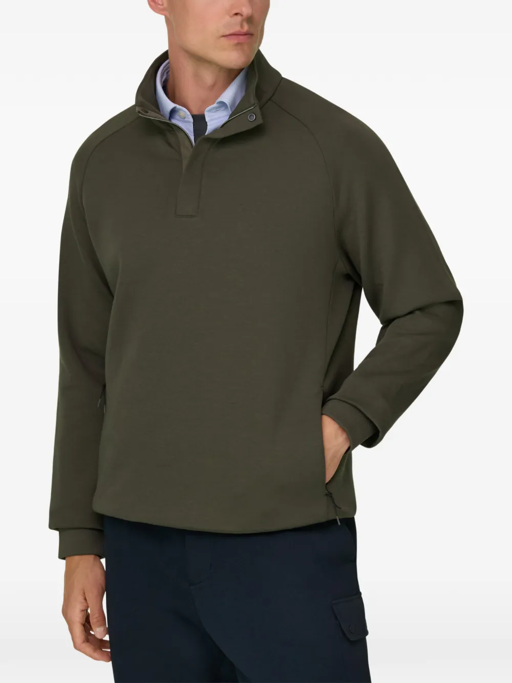 Boggi Milano Sweater van katoenen blend met kwartrits Groen