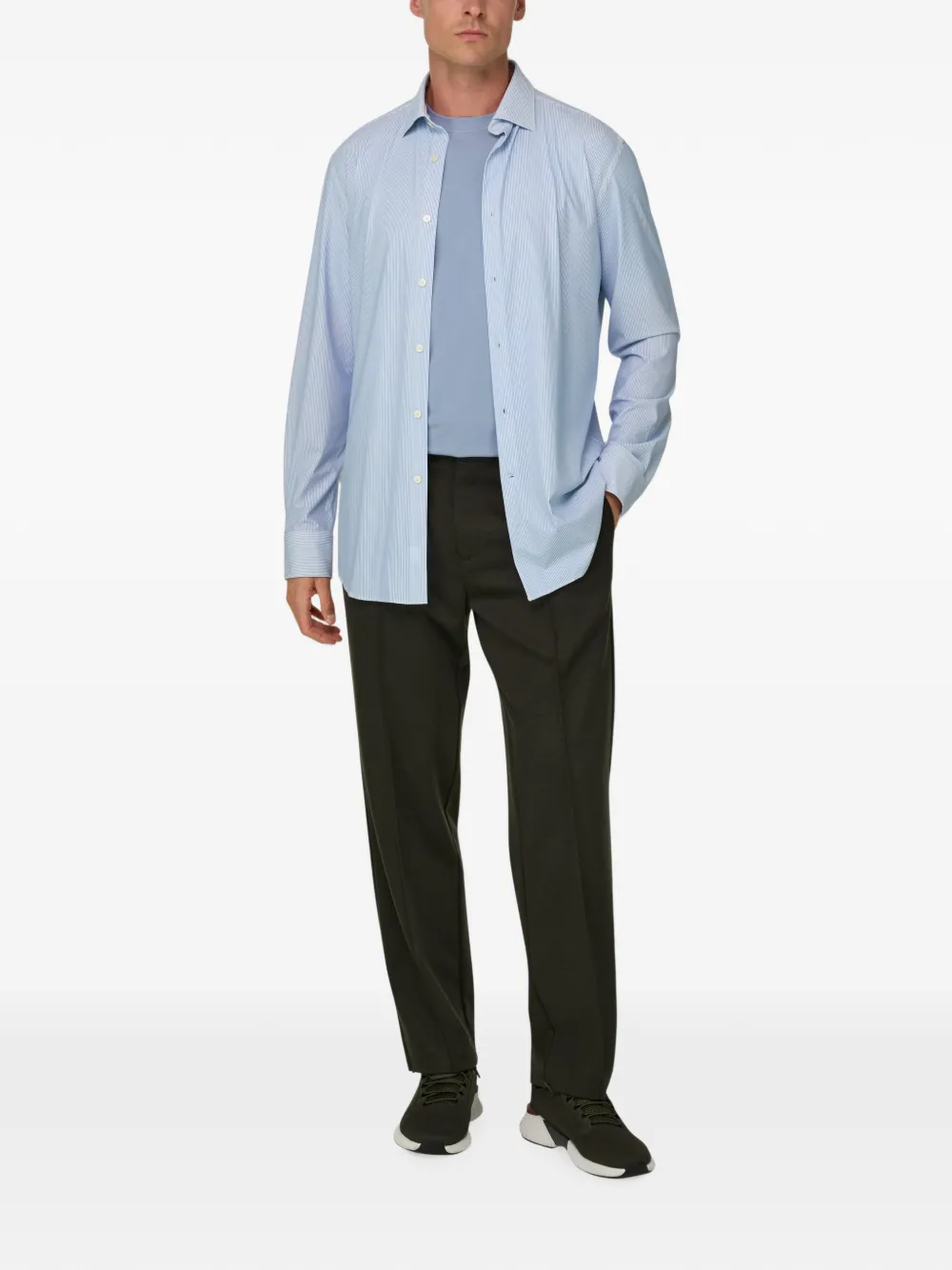 Boggi Milano Gestreept stretch nylon B Tech slim-fit overhemd Blauw