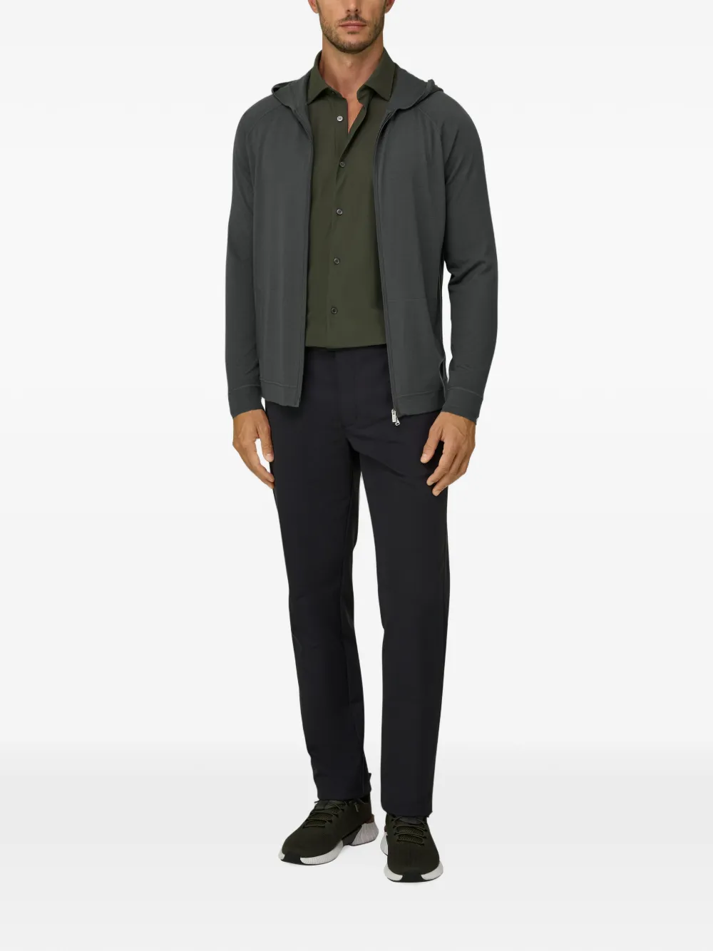 Boggi Milano Gebreide sweater hoodie met rits en superfijn merinowol Grijs