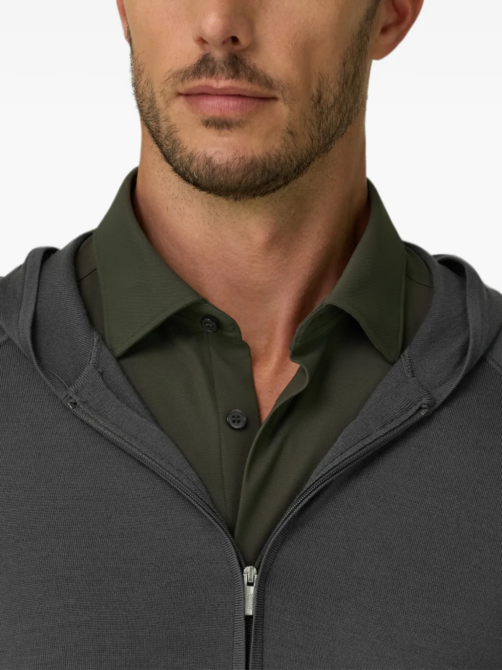 Boggi Milano Gebreide sweater hoodie met rits en superfijn merinowol Grijs