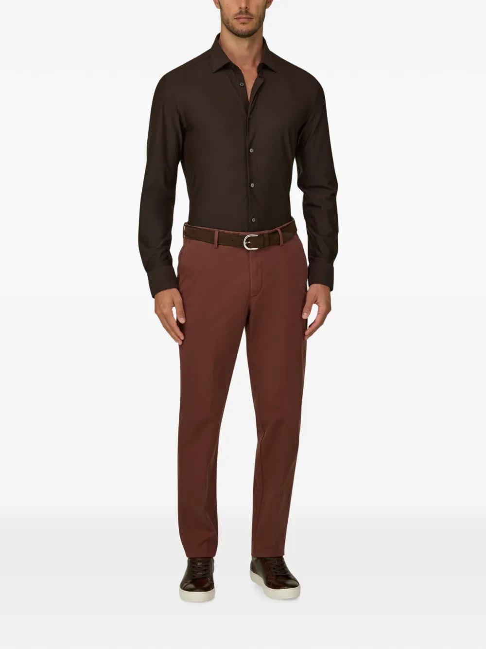 Boggi Milano Stretch nylon B Tech slim-fit overhemd Bruin