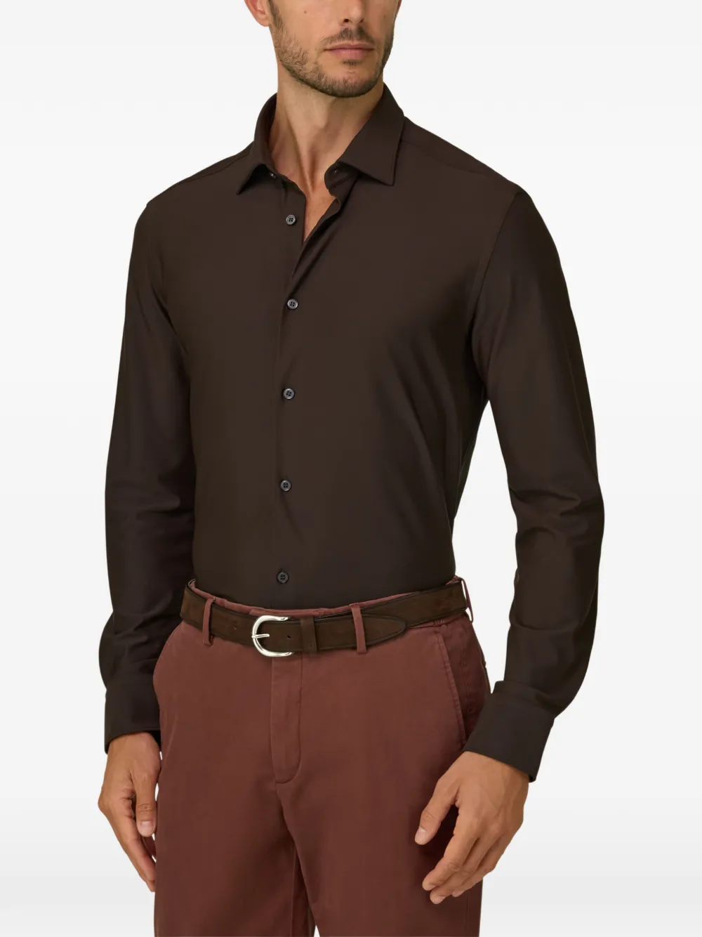 Boggi Milano Stretch nylon B Tech slim-fit overhemd Bruin