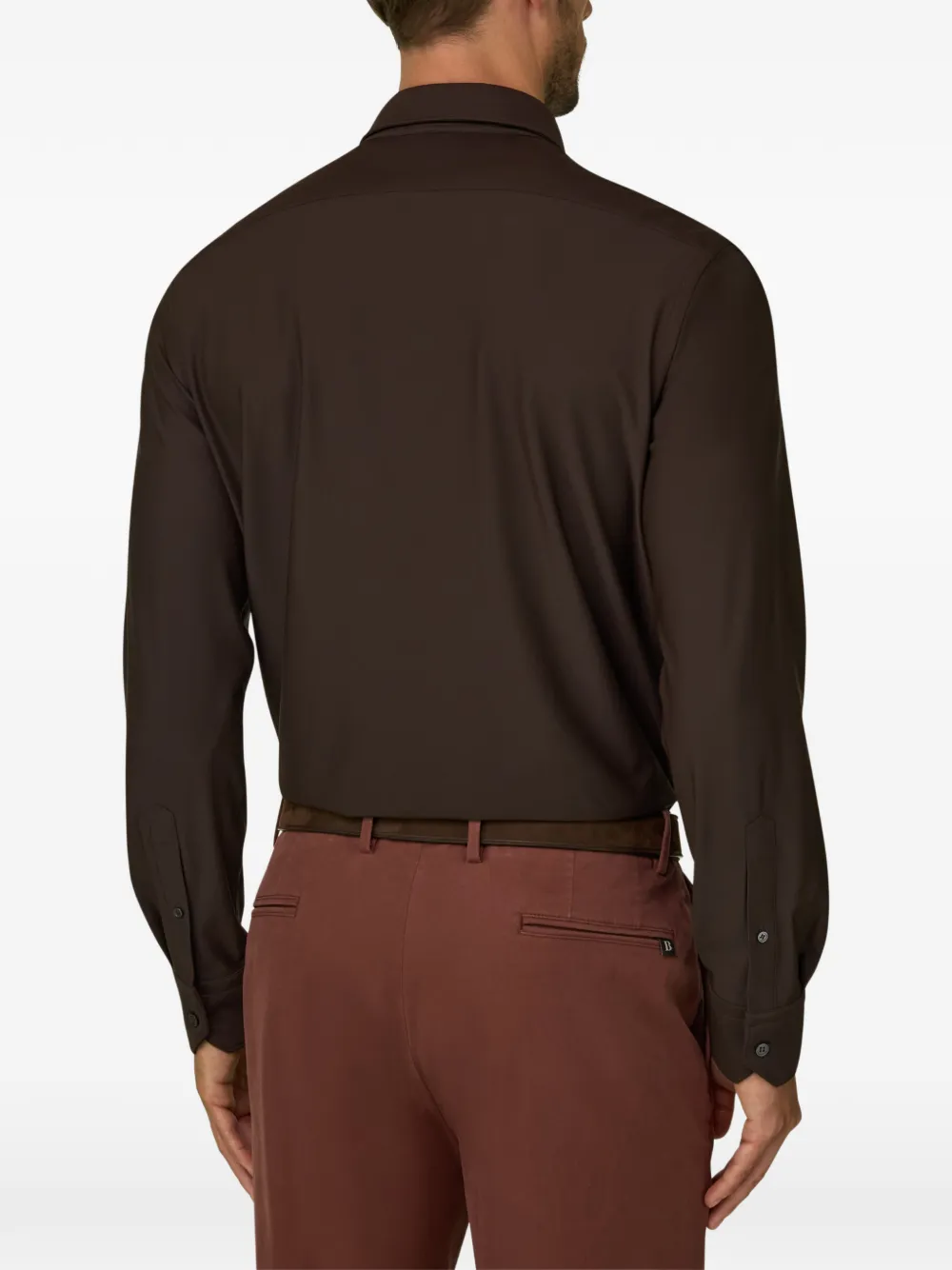 Boggi Milano Stretch nylon B Tech slim-fit overhemd Bruin